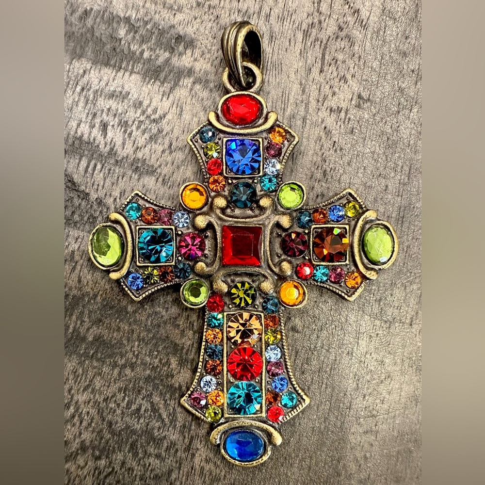 Multicolor Gemstone Cross Pendant